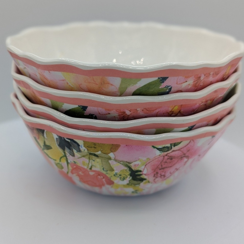 Coventry Melamine Bowls Set/4‎ Pink Floral Watercolor Shatter Resistant BPA Free
